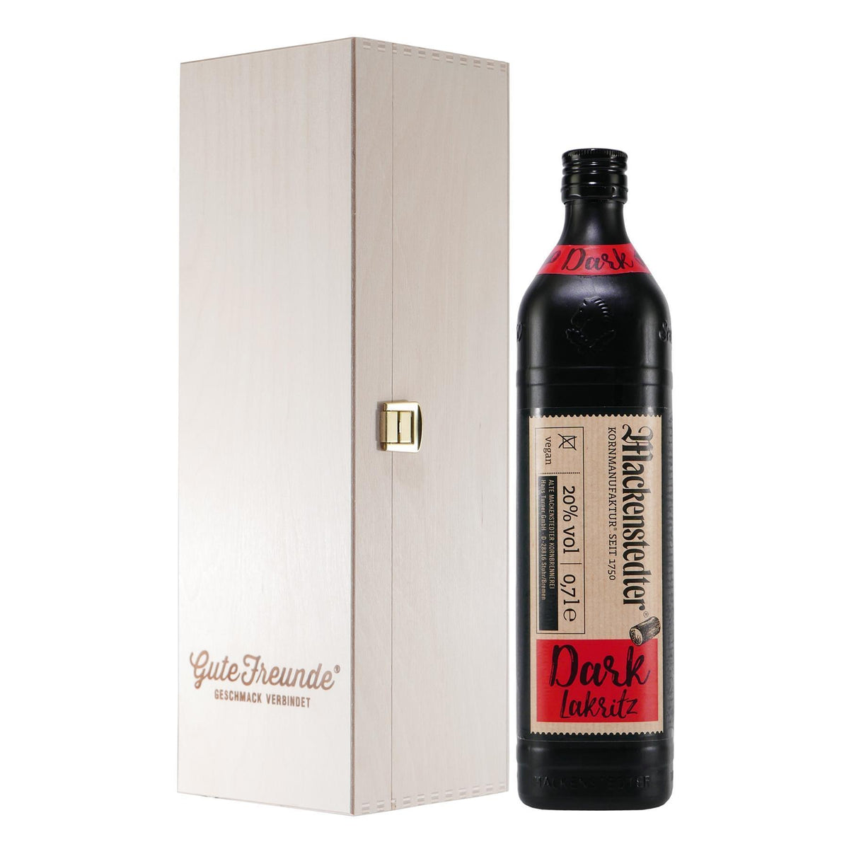 Mackenstedter Dark-Lakritz Likör mit Geschenk-Holzkiste