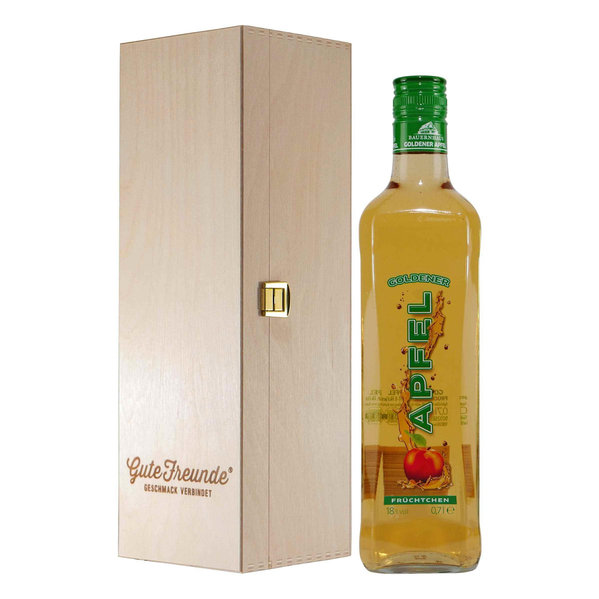Bauernhaus Goldender Apfel Likör mit Geschenk-Holzkiste