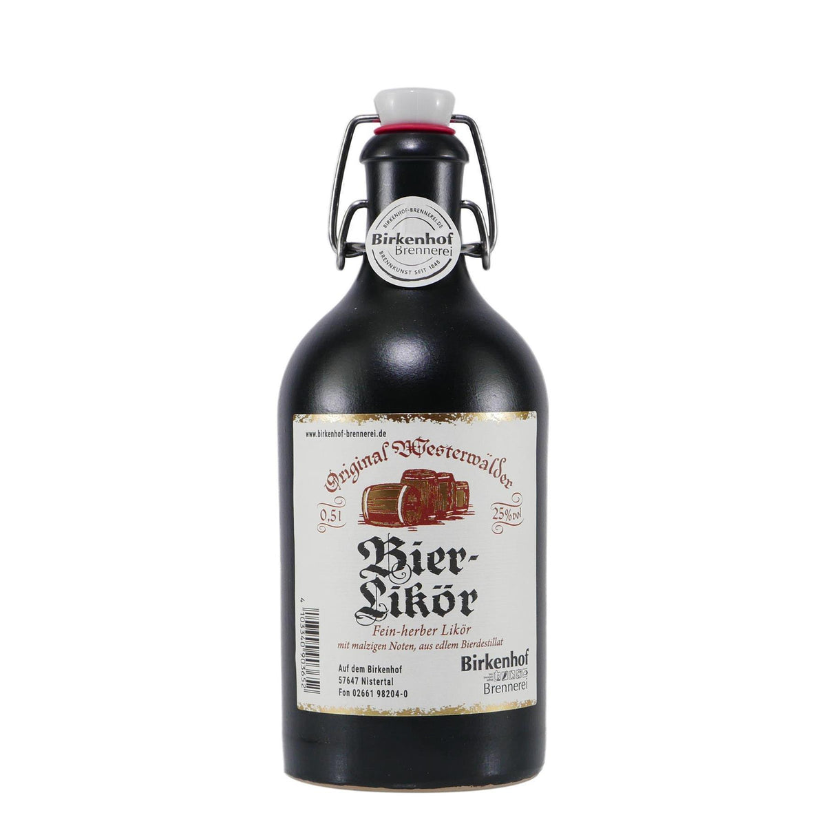 Birkenhof Bier-Likör im Tonkrug mit Geschenk-Holzkiste