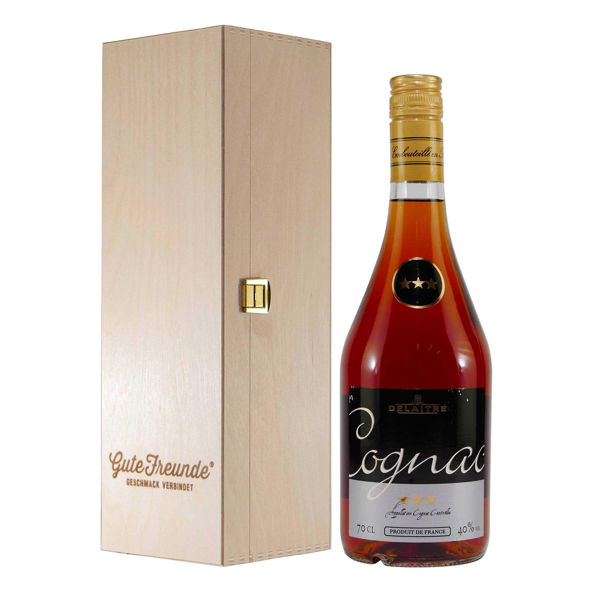 Delaitre Cognac V.S. mit Geschenk-Holzkiste