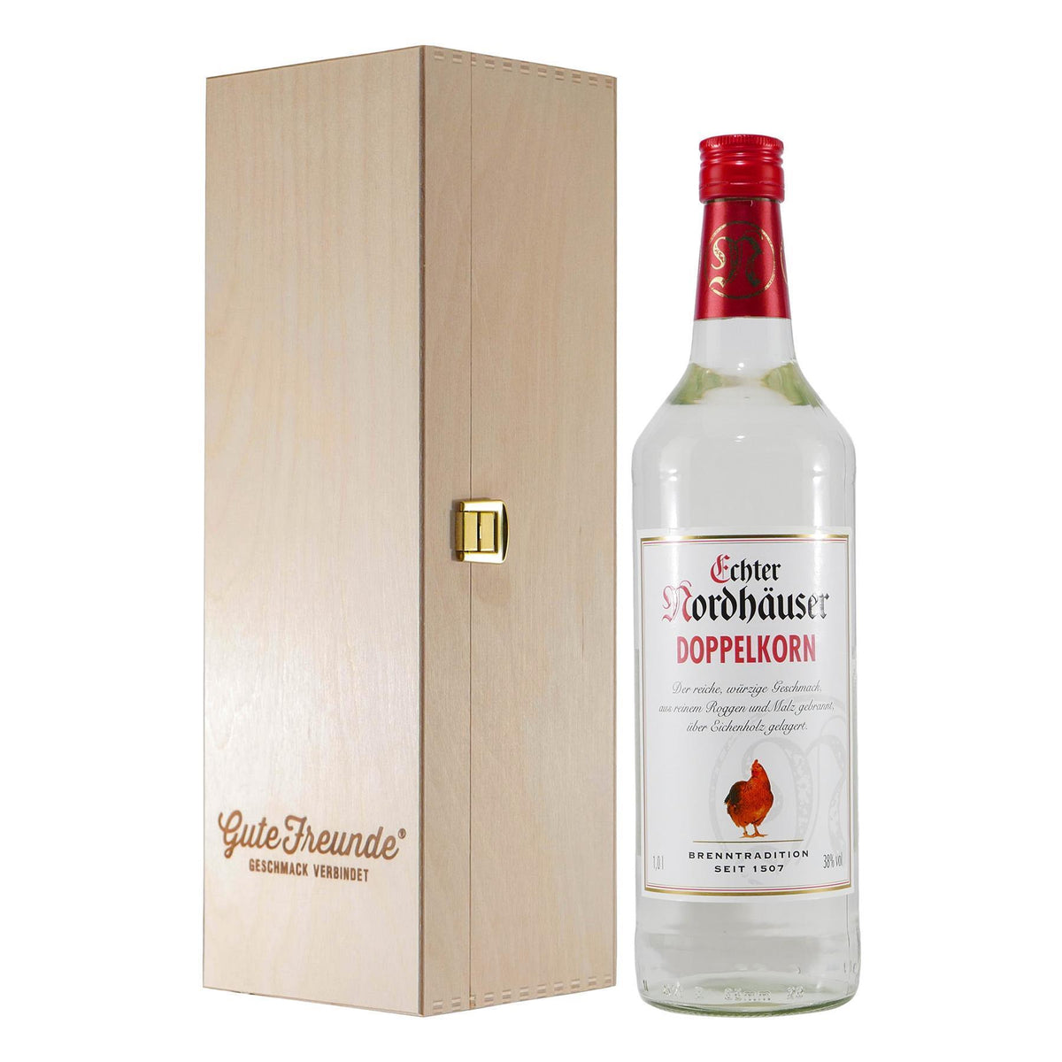 Echter Nordhäuser Doppelkorn 1L mit Geschenk-HK