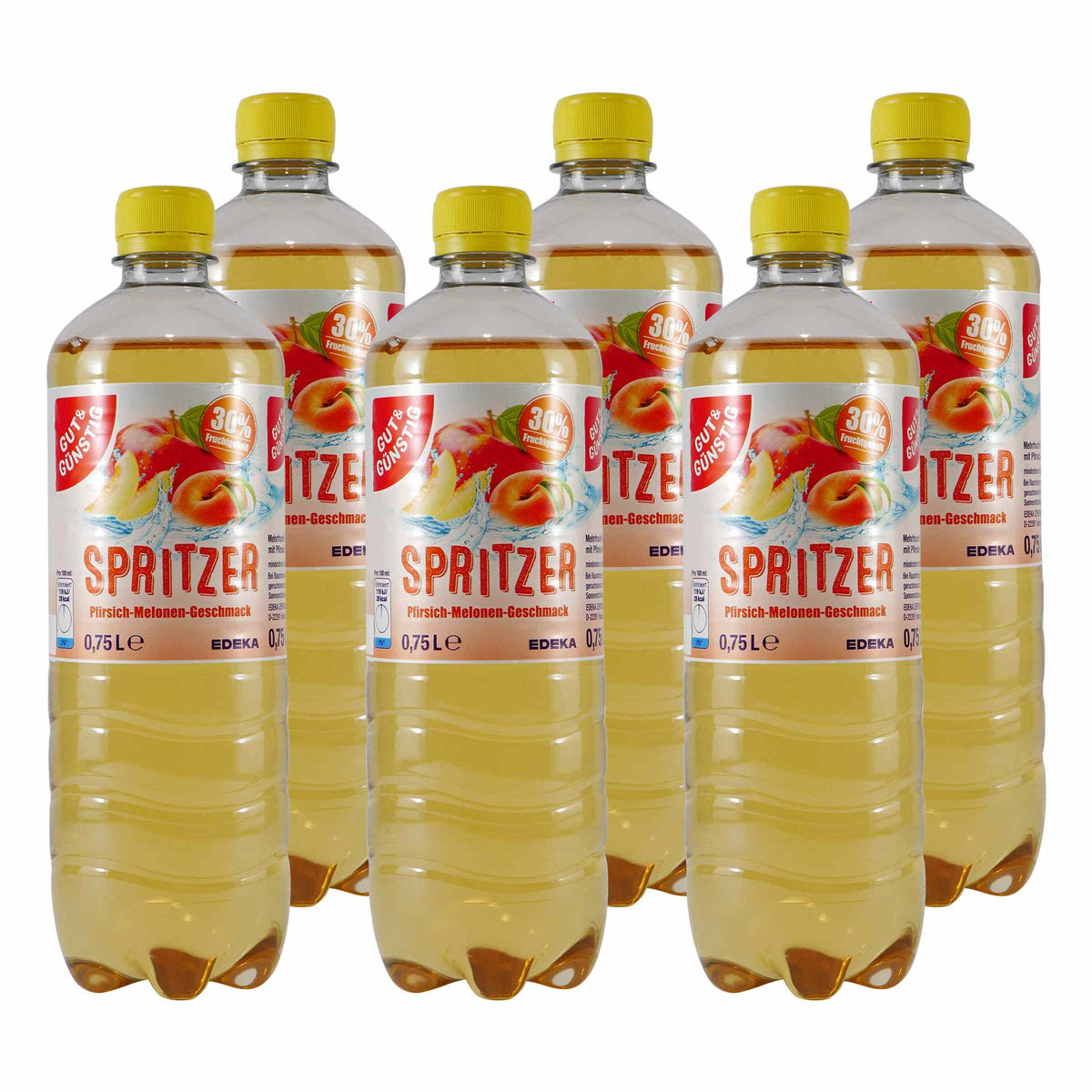Gut & Günstig Spritzer Pfirsich-Melone (6 x 0,75L) EINWEG