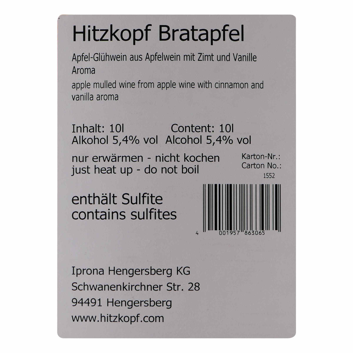Hitzkopf Bratapfel-Glühwein 10L BIB