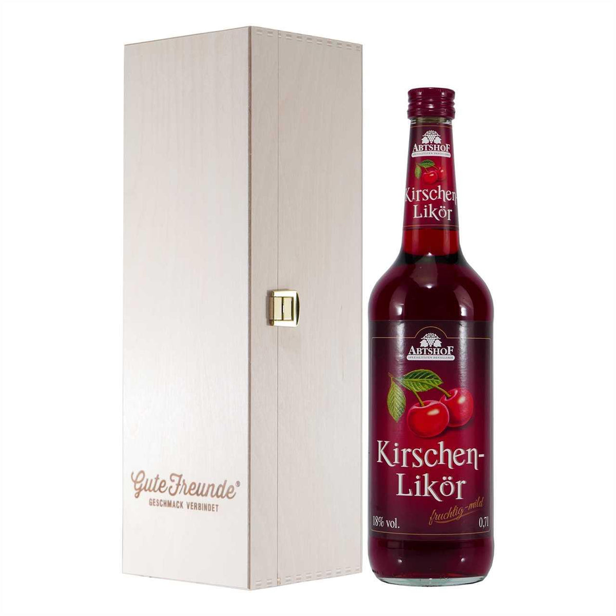 Abtshof Kirschen-Likör mit Geschenk-Holzkiste