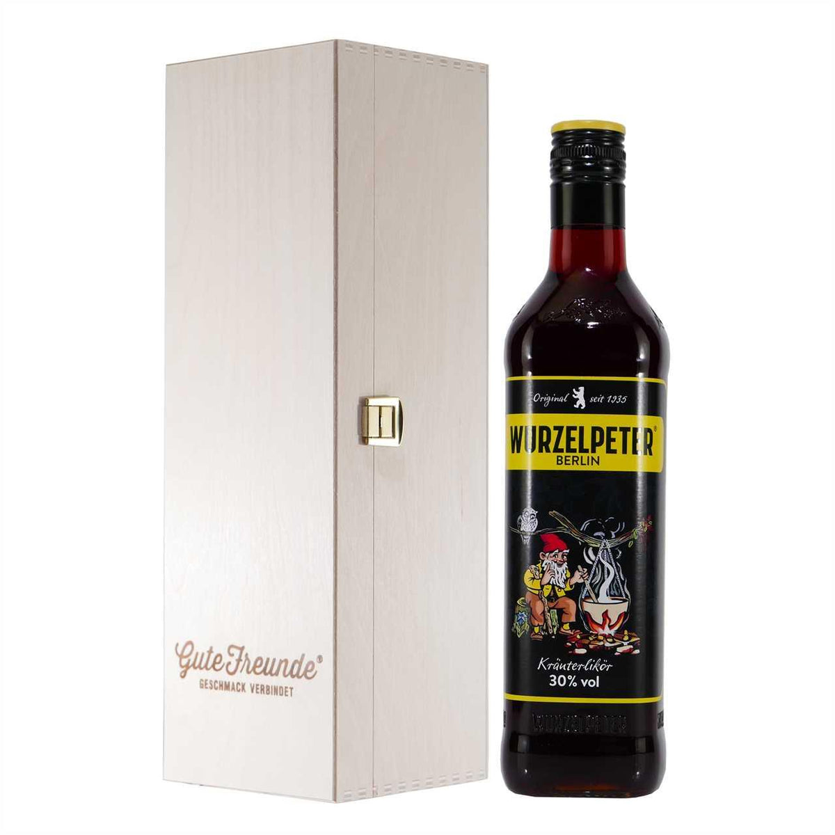 Wurzelpeter - Kräuterlikör mit Geschenk-Holzkiste