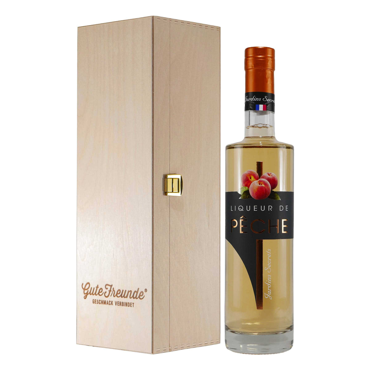 Jardins Secrets Liqueur de Pêche mit Geschenk-Holzkiste