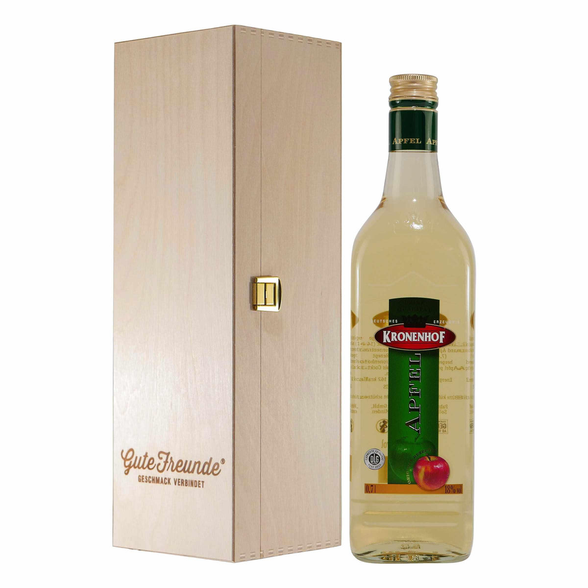 Kronenhof Apfel Likör mit Geschenk-Holzkiste