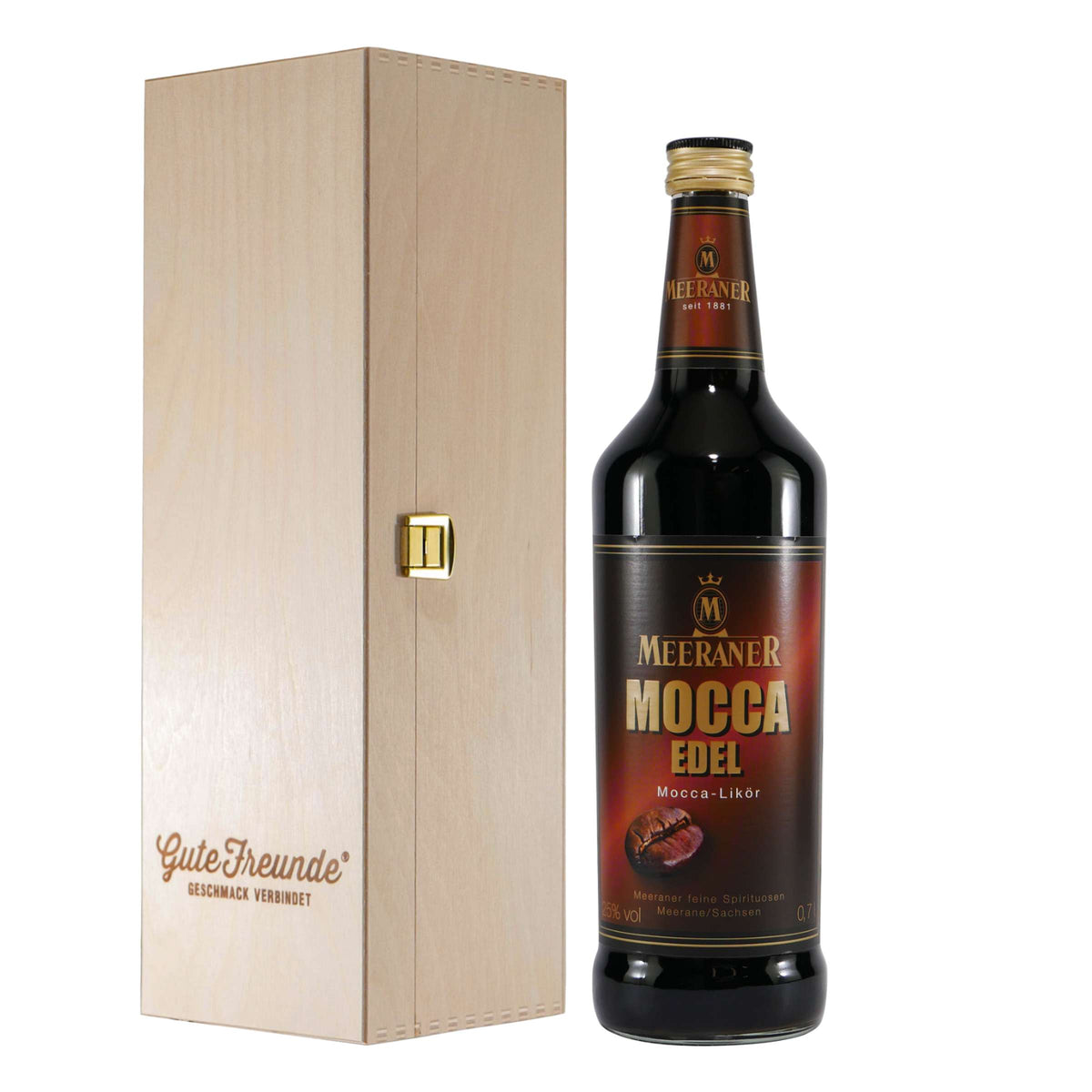 Meeraner Mocca Edel Likör mit Geschenk-Holzkiste