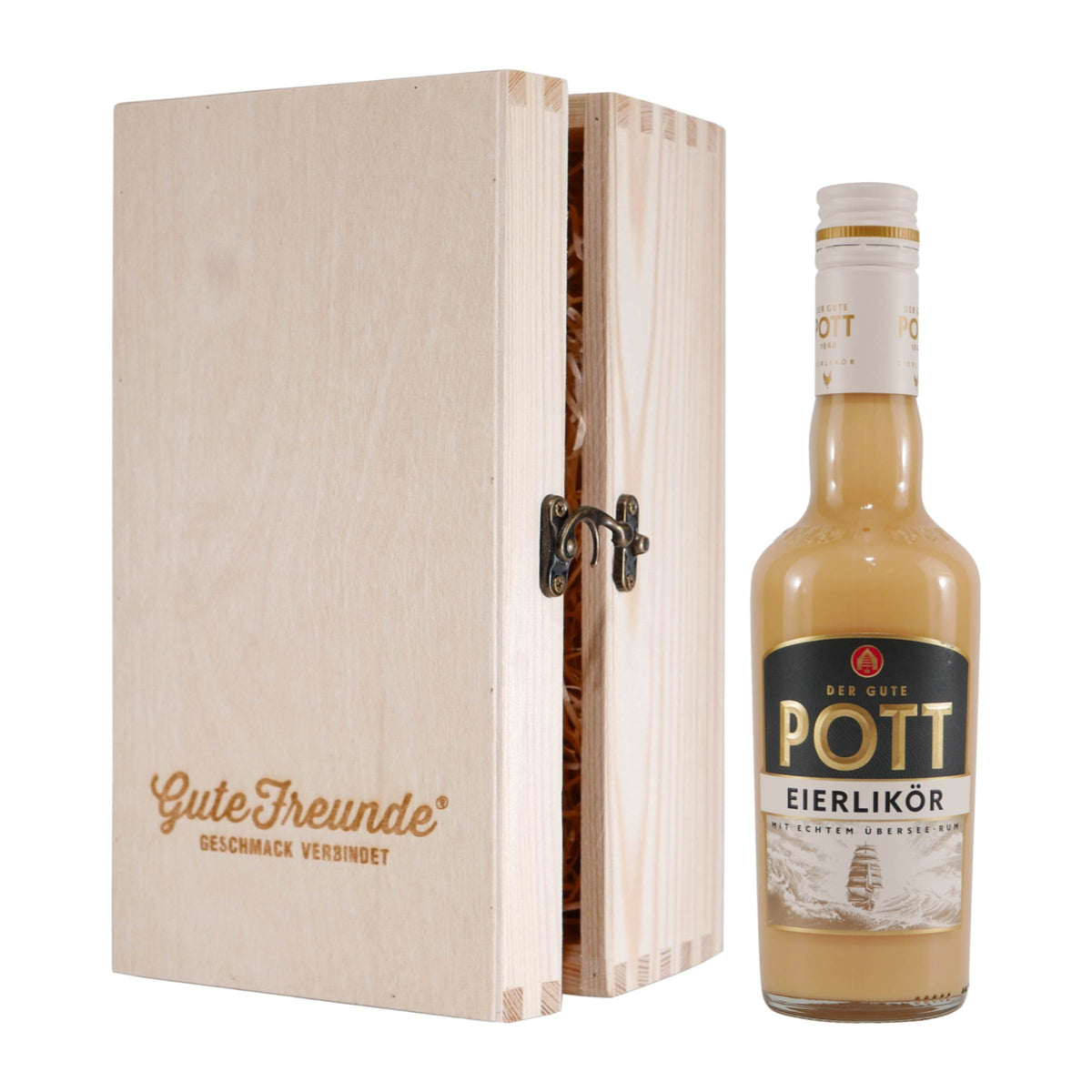 Pott Eierlikör mit Geschenk-Holzkiste