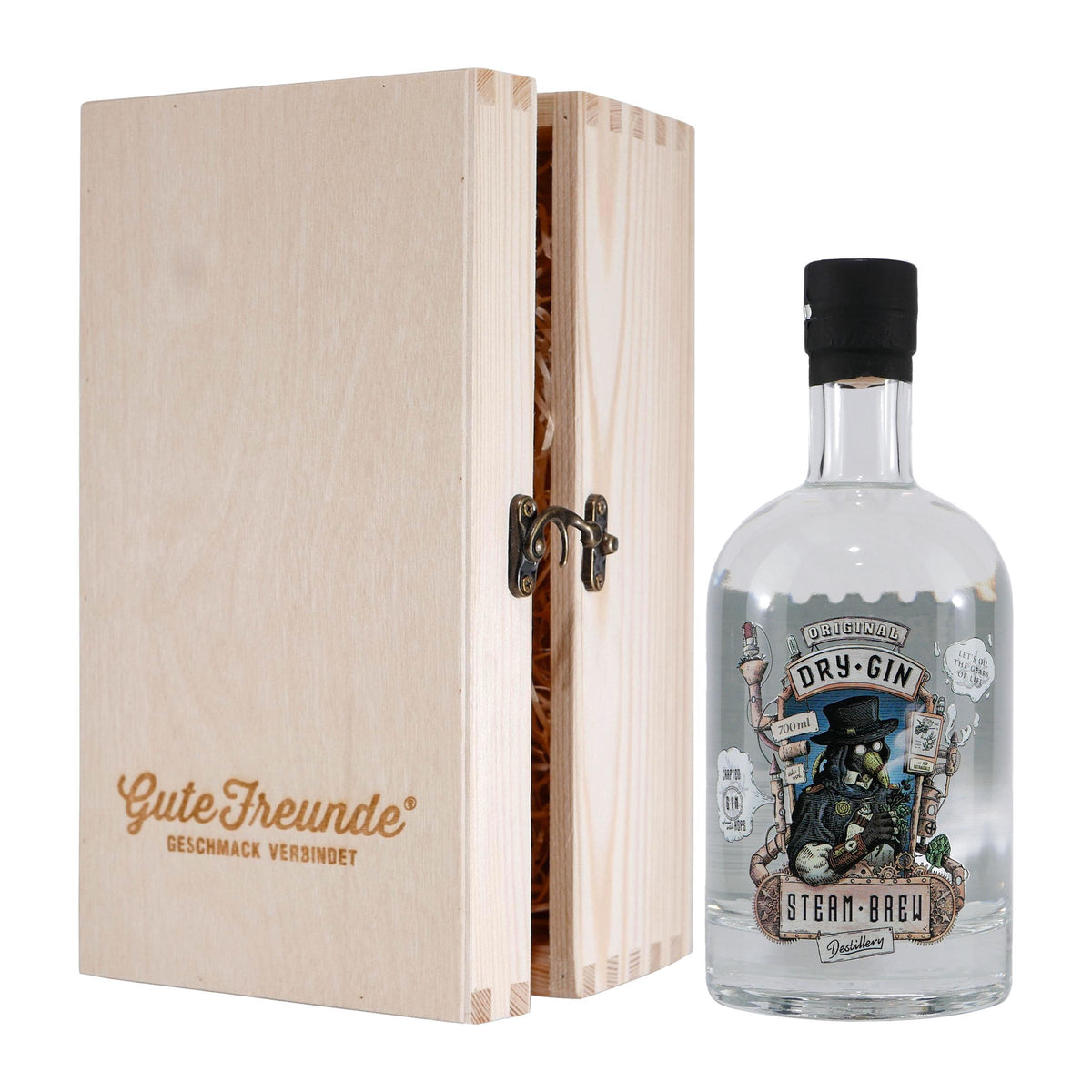 Steam Brew Dry Gin mit Geschenk-Holzkiste