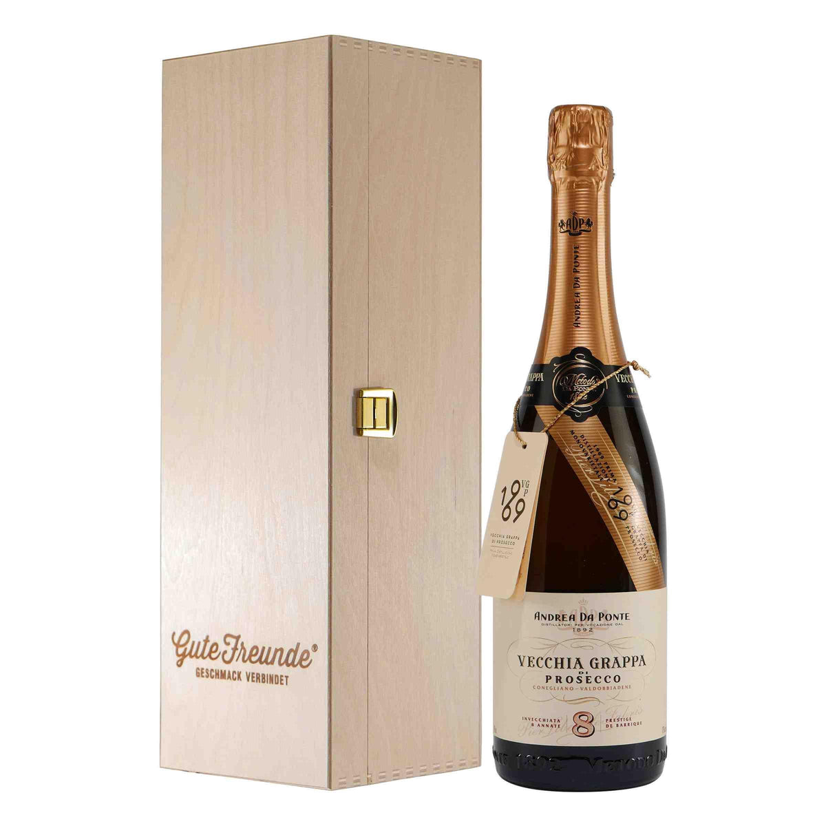 Vecchia Grappa di Prosecco mit Geschenk-Holzkiste