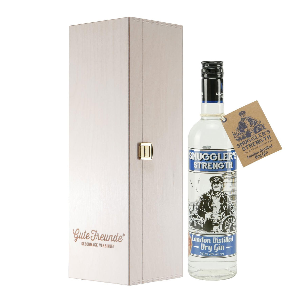 Smugglers Strength London Dry Gin mit Geschenk-Holzkiste