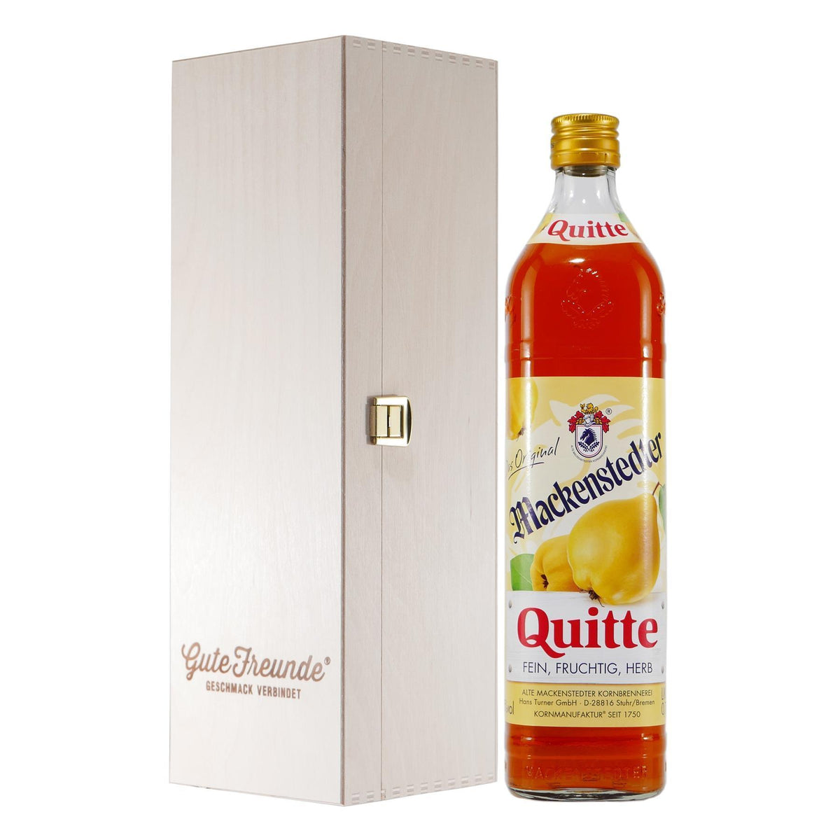 Mackenstedter Quitte Likör mit Geschenk-Holzkiste