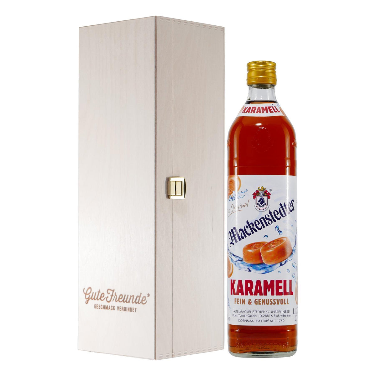 Mackenstedter Karamell Likör mit Geschenk-Holzkiste