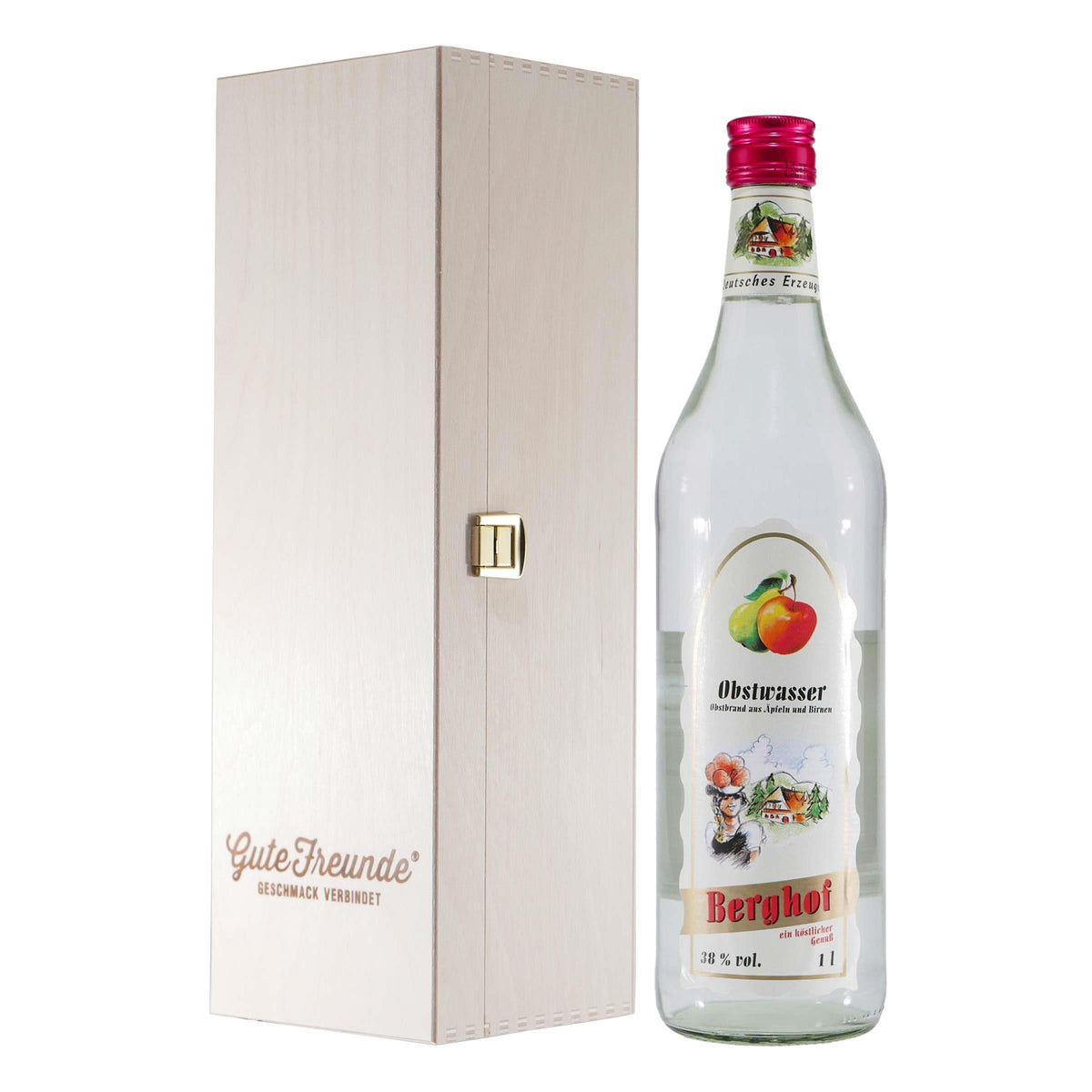 Berghof Obstwasser mit Geschenk-Holzkiste