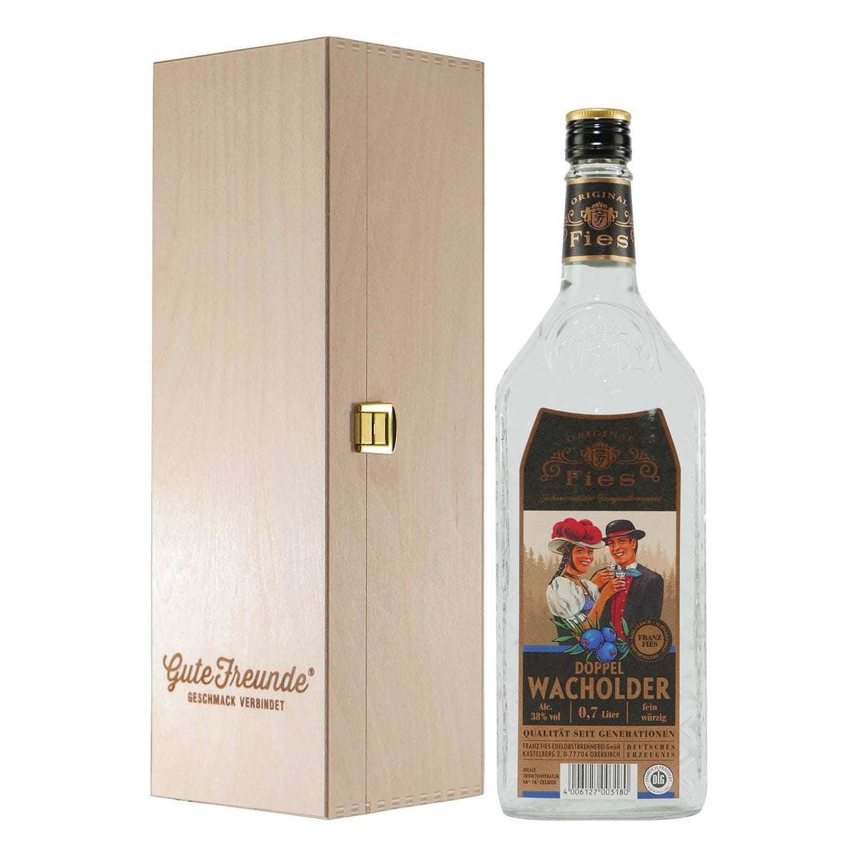 Fies Doppel Wacholder mit Geschenk-Holzkiste