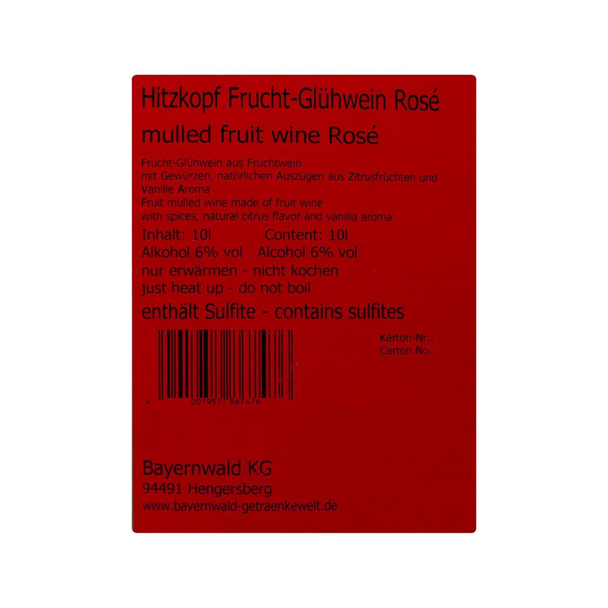 Hitzkopf Frucht-Glühwein Rosé 10L BIB