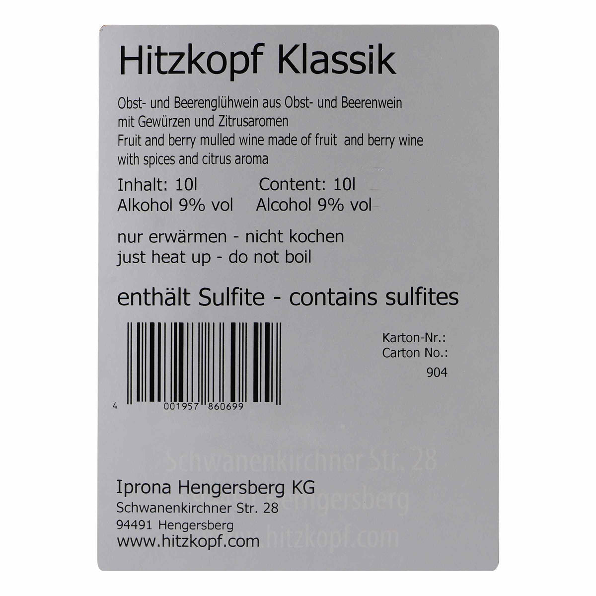 Hitzkopf Frucht-Glühwein "Klassik" 10L BIB