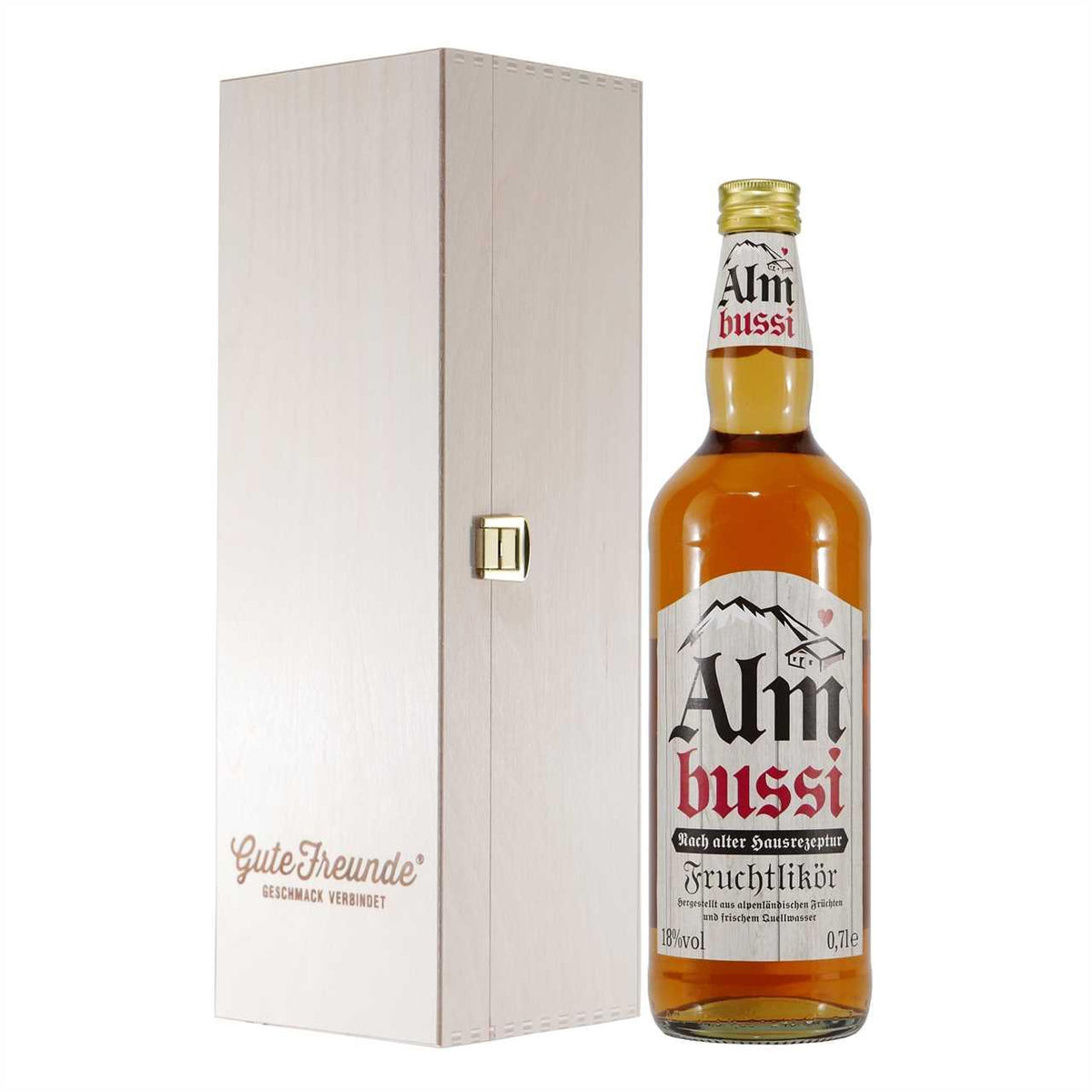 Mackenstedter Almbussi Likör mit Geschenk-Holzkiste
