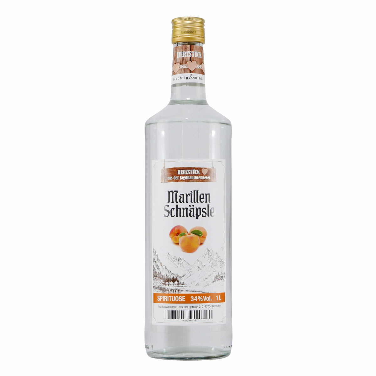 Herzstück Marillenschnäpsle mit Geschenk-Holzkiste