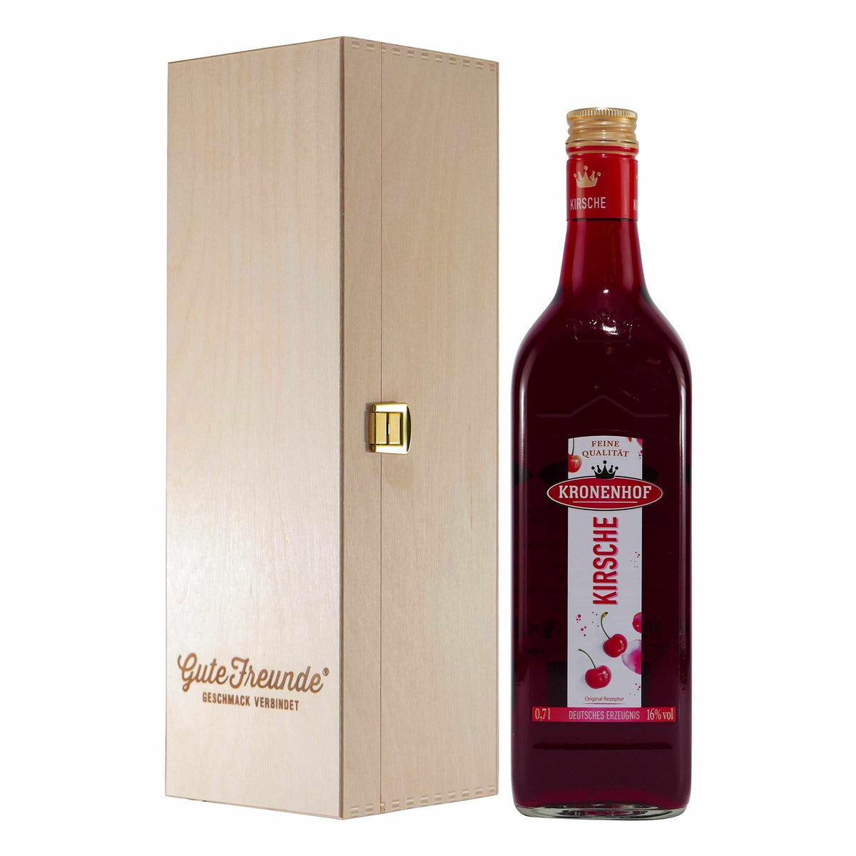 Kronenhof Kirsch Likör mit Geschenk-Holzkiste