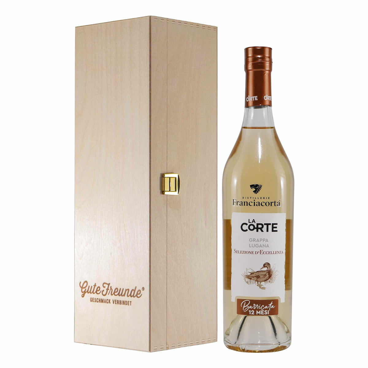 Franciacorta Barricata Lugana Grappa mit Geschenk-Holzkiste