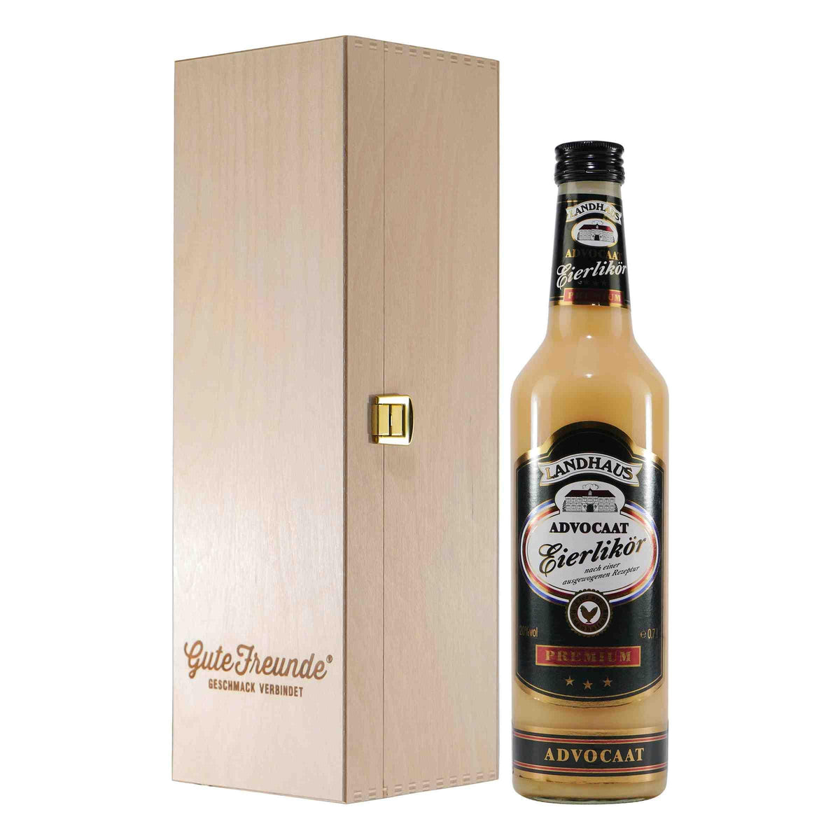Landhaus Premium Eierlikör 20% mit Geschenk-Holzkiste