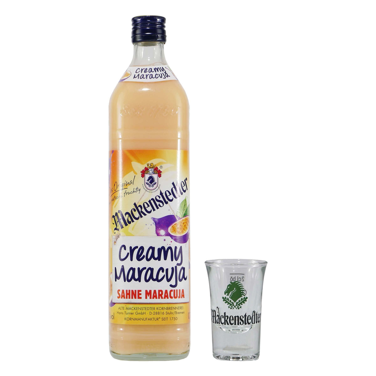 Mackenstedter Creamy-Maracuja Likör mit 6x Shotgläser