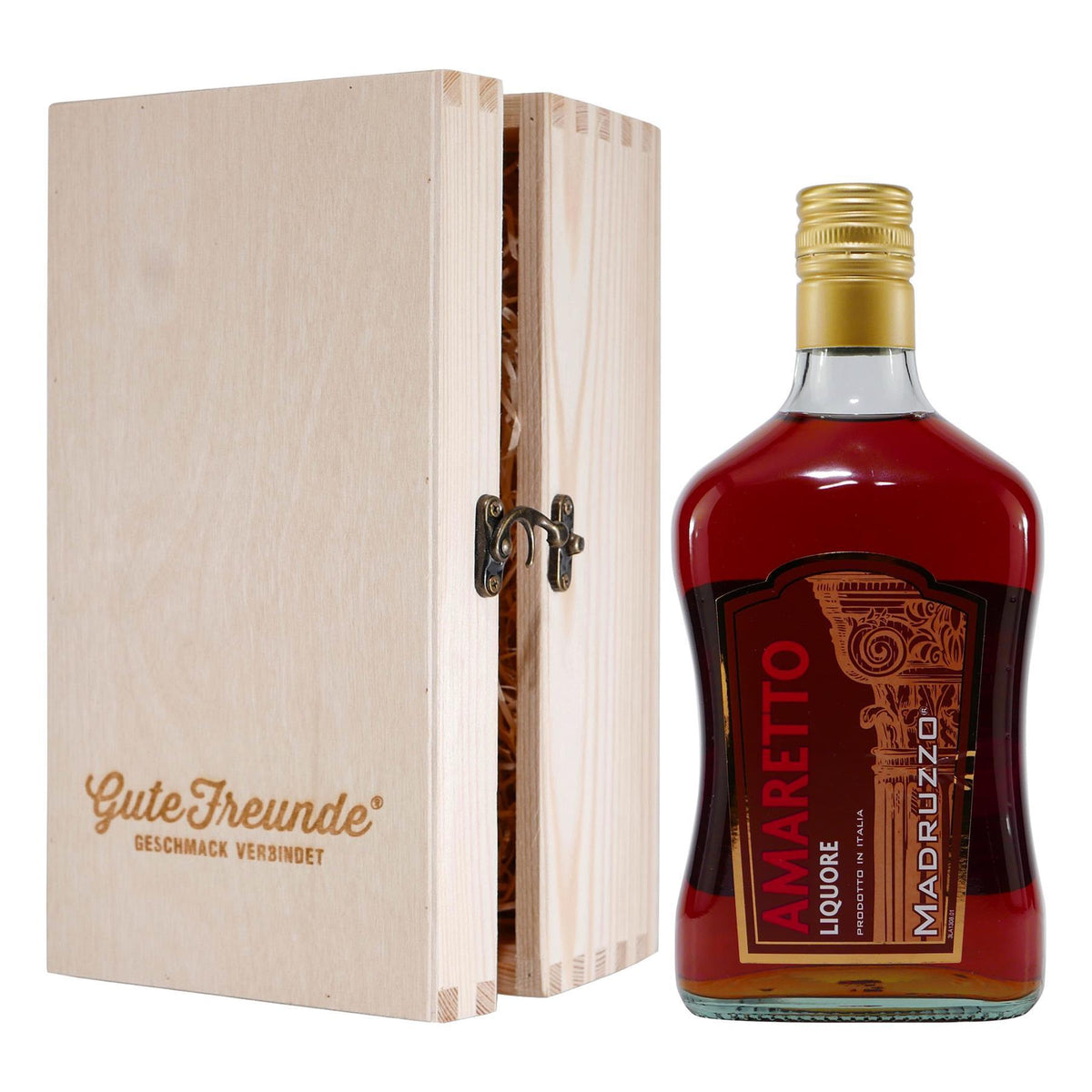Madruzzo Amaretto Likör mit Geschenk-Holzkiste