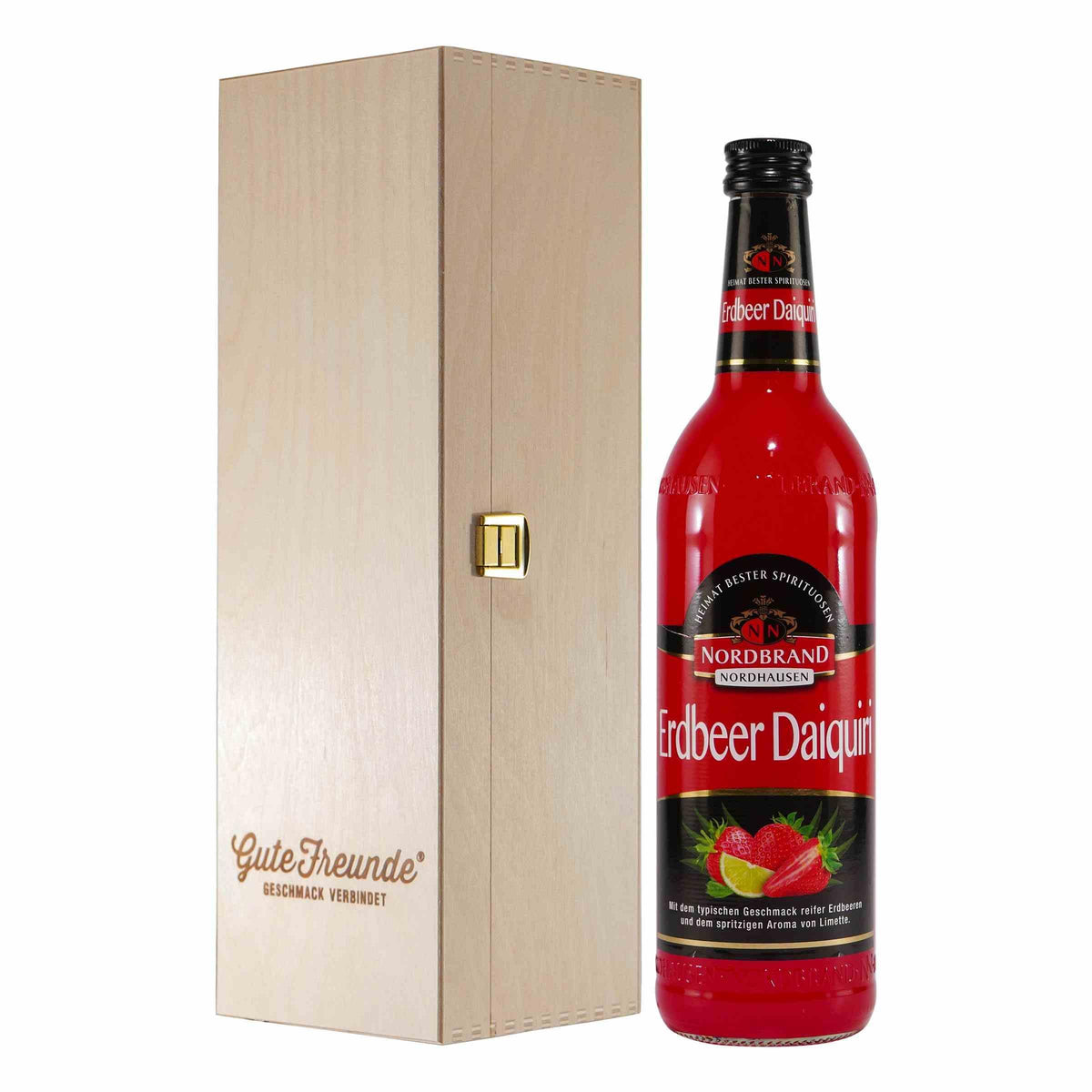 Nordbrand Erdbeer Daiquiri Likör mit Geschenk-Holzkiste