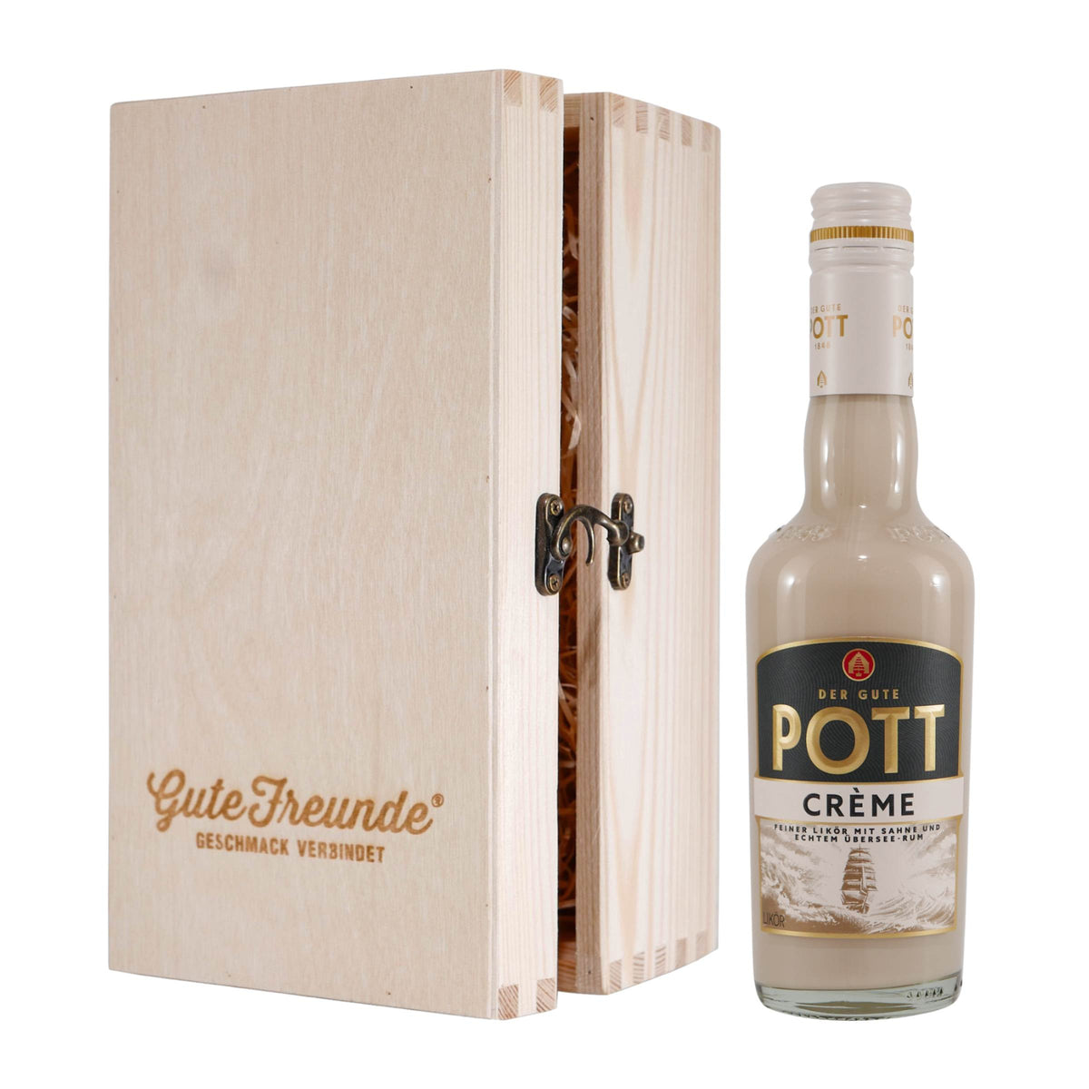 Pott Créme Likör mit Geschenk-Holzkiste
